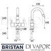 Bristan Prism Twin Handled Basin Mixer without Waste Tap Dimensions